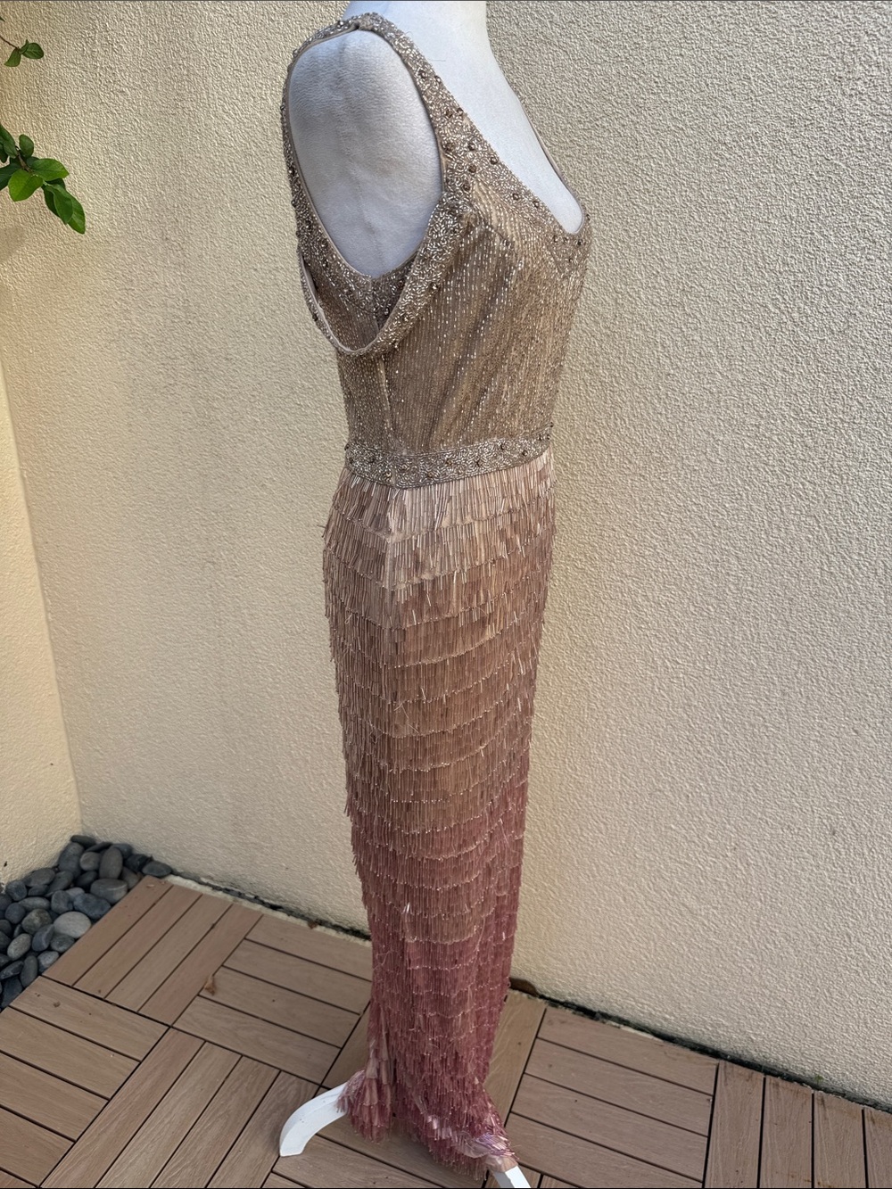 Mac Duggal Collection Sleeveless Beaded pink ombré Fringe beaded Gown - Picture 12 of 15